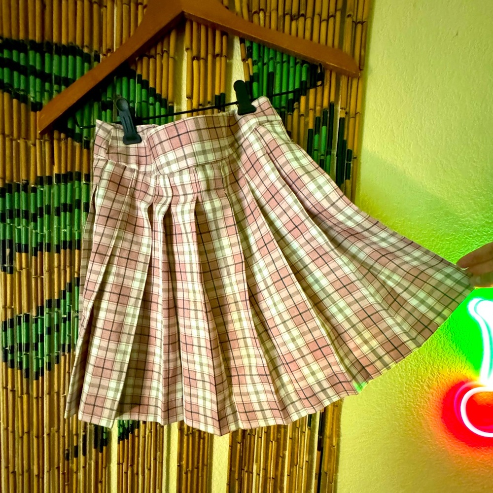 Pink High Waisted Plaid Skirt